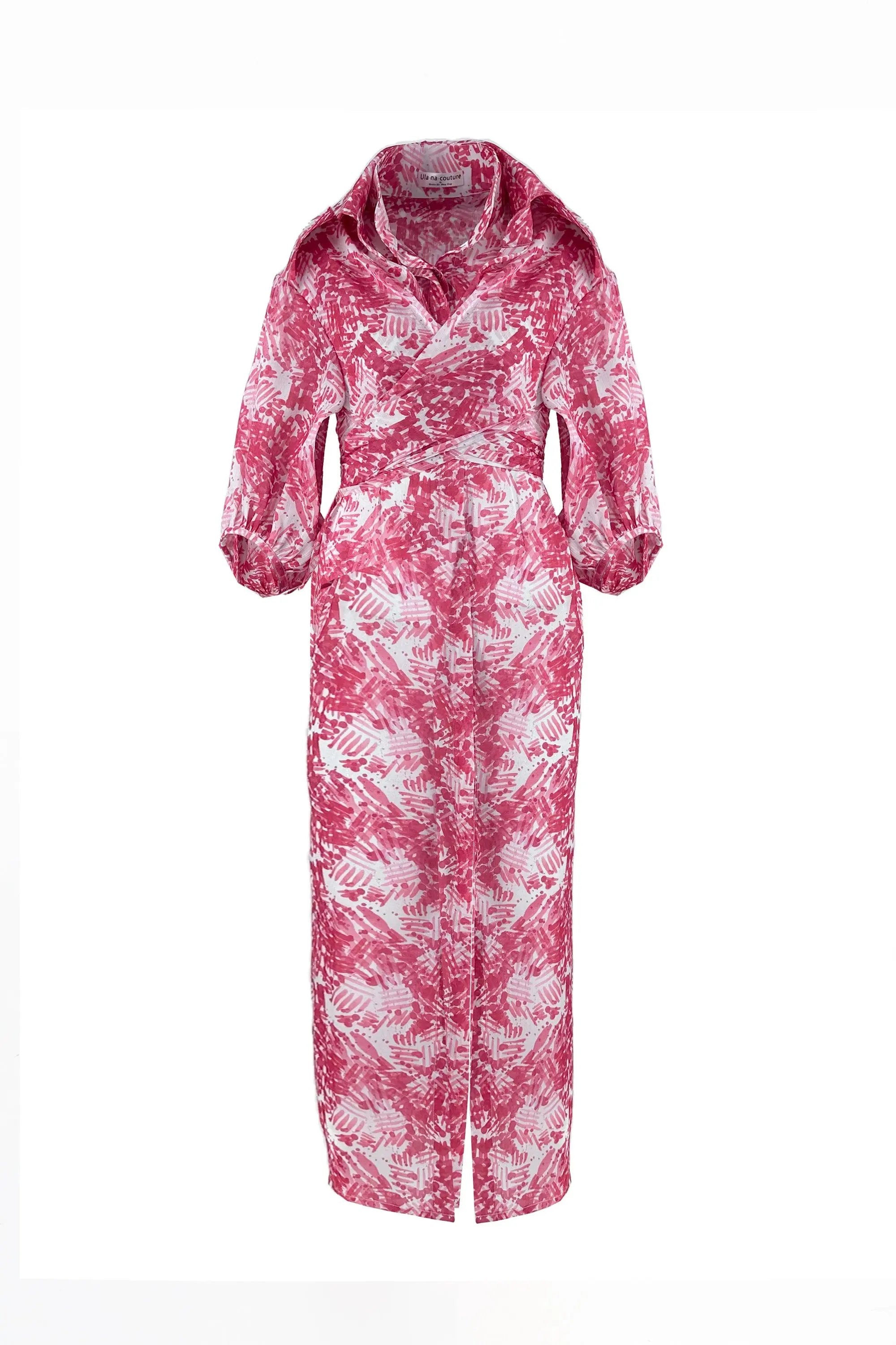 Women's Spring and Summer Stand Collar Belted Vibrant Elegant  Dress ULA